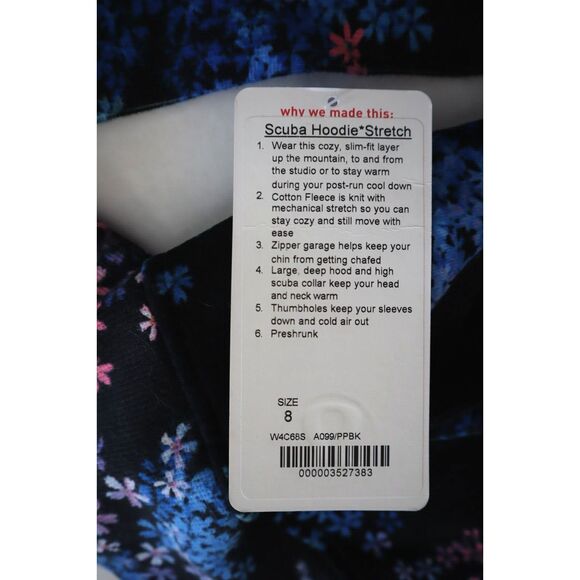 Lululemon W4C68S Women's Sz 8 Black Floral Scuba L/S Full Zip Hoodie RARE - Picture 3 of 14